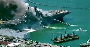 Fire crews battle San Diego navy ship fire