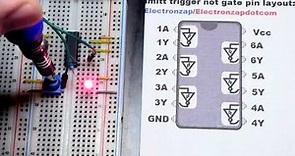 Quick NOT gate 7414 74HC14 hex inverting schmitt trigger integrated circuit IC demonstration