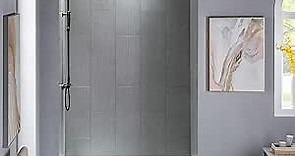 WOODBRIDGE SWP603296-2-SB-M Solid Surface 3-Panel Shower Wall Kit, 32-in L x 60-in W x 96-in H, Stacked Block in a Staggered Vertical Pattern. Matte Finish, Grey