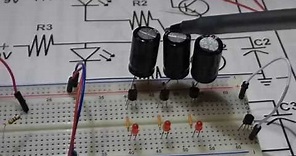 Step by step build Ring Oscillator with 3 2N3904 transistor inverter electronics circuits.