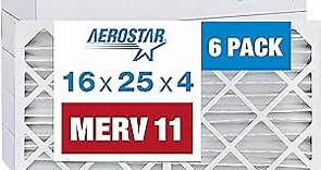 Aerostar 16x25x4 MERV 11 Pleated Air Filter, AC Furnace Air Filter, 6 Pack (Actual Size: 15 1/2 x24 1/2 x3 3/4 )