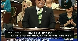 Canadian House of Commons Finance Minister Jim Flaherty Budget Speech