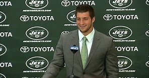 Tim Tebow Has First Press Conference as a Jet