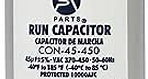 Appli Parts Run Capacitor for ac 45 Mfd uF (microfarads) 370 VAC or 450 VAC CBB65 Round Universal fit for hvac and other applications 4-1/4 in High 1-7/8 in Wide CON-45-450