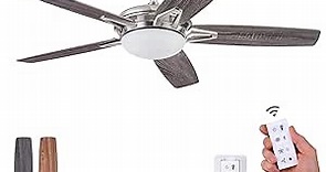 Prominence Home Clancy, 52 Inch Contemporary LED Ceiling Fan with Light, Remote Control, Dual Mounting Options, 5 Dual Finish Blades, Reversible Motor - 51482-01 (Brushed Nickel)