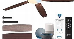 Amico Ceiling Fans with Lights, 52 inch Smart Ceiling Fan with Remote/APP/Alexa Control, Reversible DC Motor, 5 Blades, 6 Speeds, 3CCT, Dimmable, Noiseless, Wifi Ceiling Fan for Bedroom, Farmhouse
