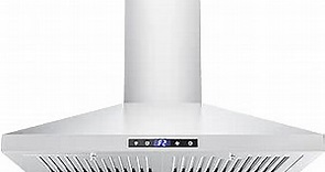 FIREGAS Range Hood 30 inch,Wall Mount Kitchen Hood in Stainless Steel With Ducted/Ductless Convertible,Stove Vent Hood with Permanent Filters,3 Speed Exhaust Fan,LED Lights,Touch Control