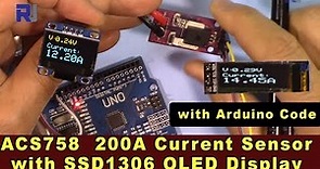 Measuring current usign Allegro ACS758 200A Current Sensor with SSD1306 OLED display