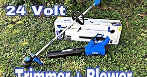 Kobalt 24 volt trimmer and leaf blower combo from Lowe s.