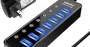 Powered USB Hub 3.0, Atolla 7-Port USB Data Hub Splitter with One Smart Charging Port and Individual On/Off Switches and 5V/4A Power Adapter USB Extension for MacBook, Mac Pro/Mini and More.