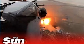 Russian Ka-52 attack helicopters fire missiles at Ukrainian positions