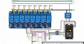 ESP8266/32 (Home Assistant Switch) connected to PCF8574 controlling 8 AC relays