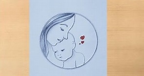 Pencil drawing of mother and her Angel Baby | Mother drawing step by step
