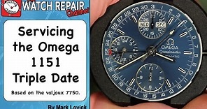 Service Omega Speedmaster 1151 Triple Date reconfiguration. Valjoux 7750. Watch repair tutorials
