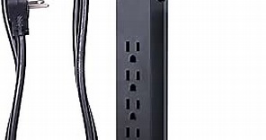 GE Pro 6-Outlet Surge Protector, 4 Ft Extension Cord, 840 Joules, Power Strip, Flat Plug, Integrated Circuit Breaker, Wall Mount, UL Listed, Black, 37051