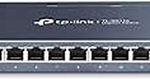 TP-Link 16 Port Gigabit Ethernet Network Switch, Desktop/ Wall-Mount, Fanless, Sturdy Metal w/ Shielded Ports, Traffic Optimization, Unmanaged (TL-SG116) Black