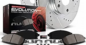 Power Stop K7688 Front Carbon Fiber Brake Pads and Drilled Slotted Brake Rotors Brake Kit For 2016-2022 RX350 | 2018-2022 RX350L | 2016-2022 RX450h | 2018-2022 RX450hL | 2020 2021 Avalon Camry