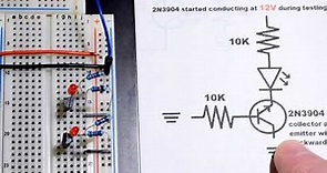 Voltage test 2N3904 NPN Bipolar Junction Transistor collector emitter pins connected backwards