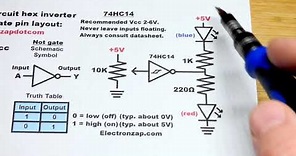74HC14 hex schmitt trigger inverter integrated circuit IC electronics 7414 NOT gate by electronzap