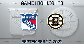 NHL Preseason Highlights | Rangers vs. Bruins - September 27, 2022